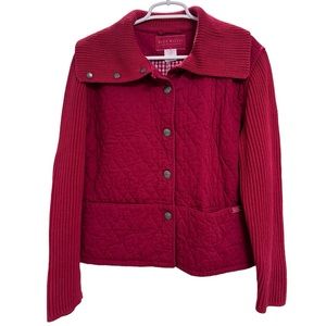 Vintage Blue Willi’s Red Quilted Jacket Knit Sleeves and Collar Sz XL Cotton